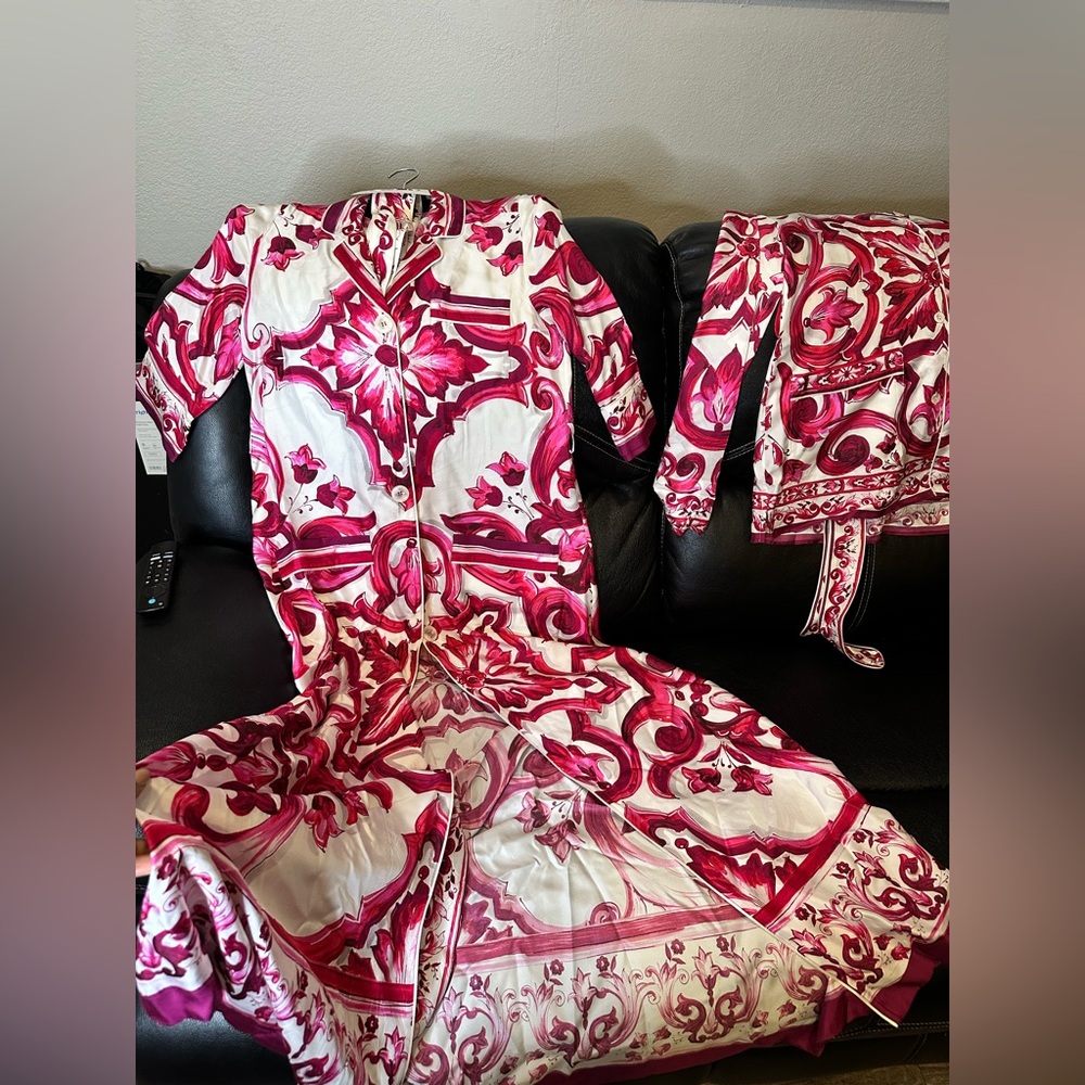 Dolce & Gabbana Pink and White Long Sleeve Dress